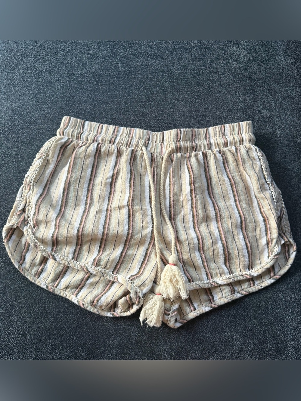 Cape Juby Cream Striped Tassel Drawstring Shorts